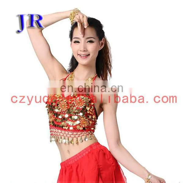Arabic style sexy sequins belly dance tops wear with five flowers S-3011#