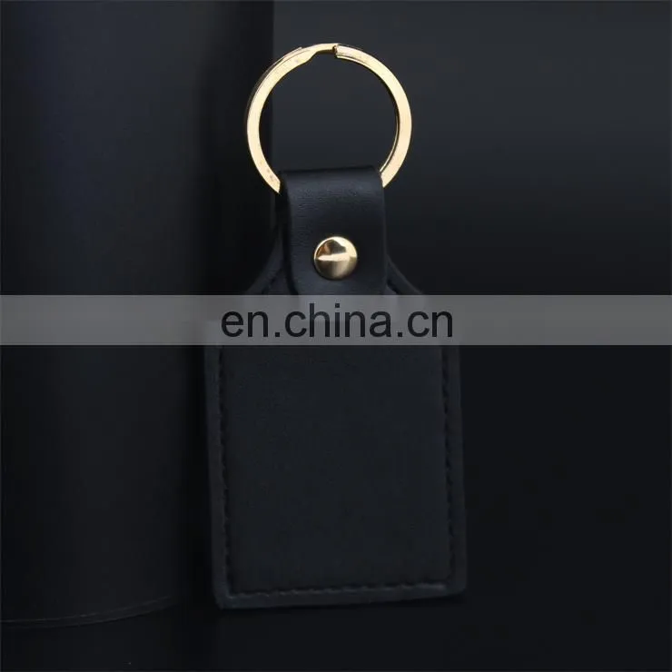 custom logo gold metal keychain black leather keychain