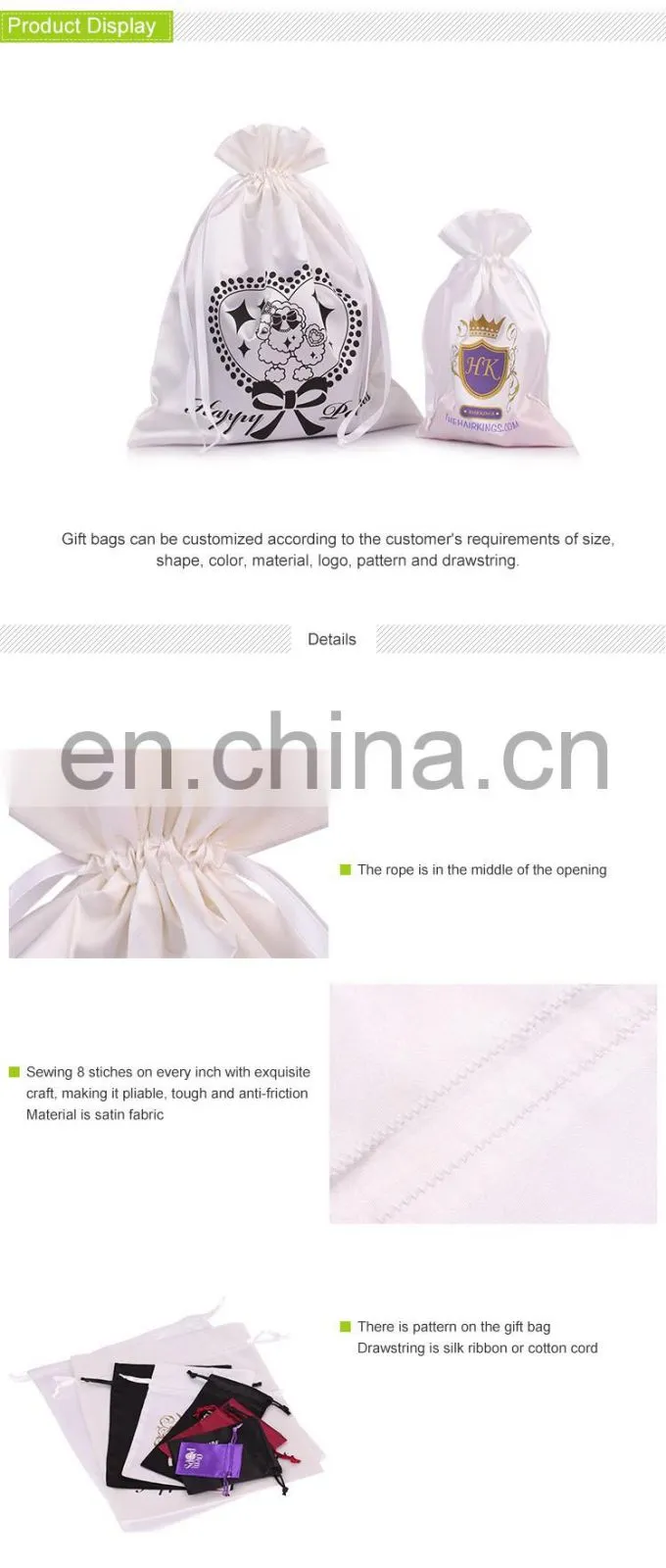 Cheap Silk Drawstring Satin Bag with Logo Printing ,Gift Satin Bag