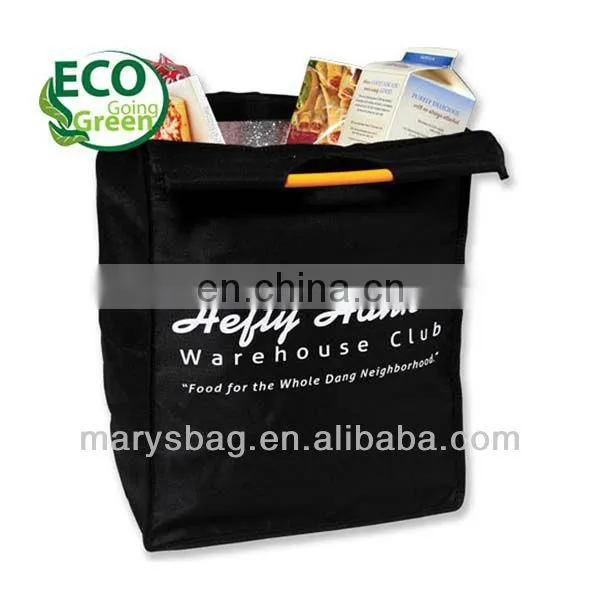 insulated recycled shopping bag with reflective aluminum foil lining and plastic carrying handles