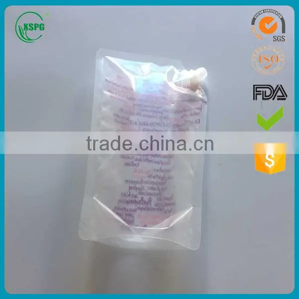 Transparent spout bag for juice with spray