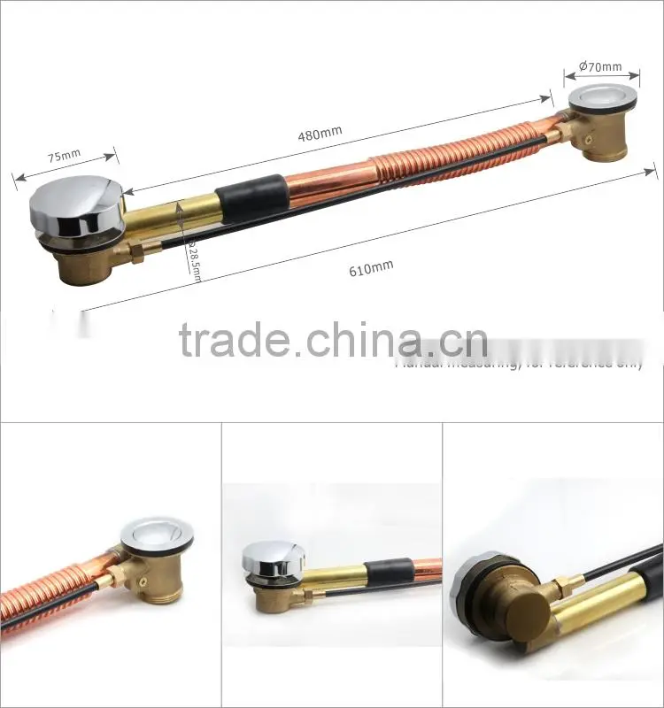 Ningbo Guida Brass bathtub waste drain shower faucet accessories with push button /copper color pipe