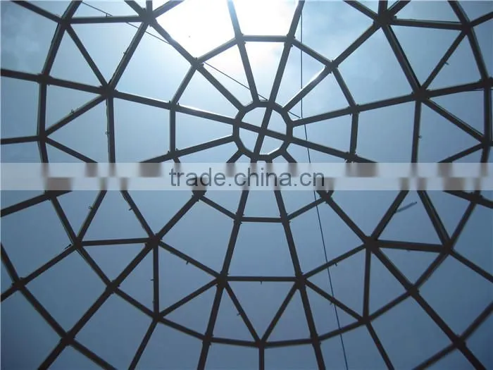 Light weight steel dome space frame for glass roof building