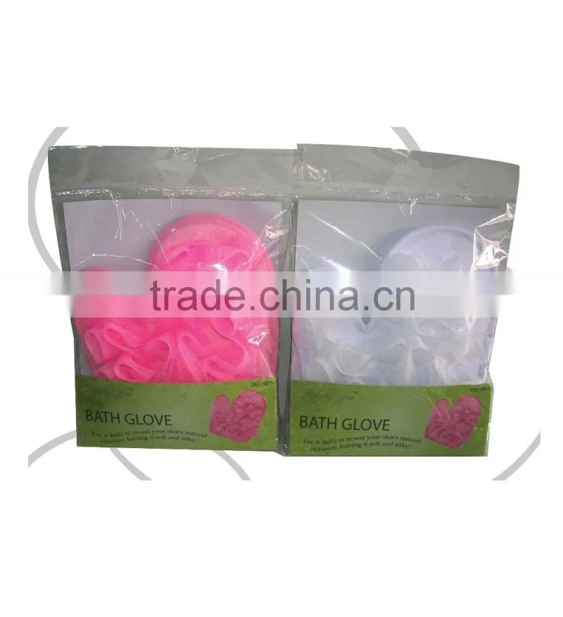 2016 customized factory price Bath nylon baby exfoliating kids soft textile bath glove