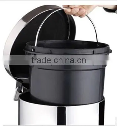 12L Stainless steel waste bins foot pedal, garbage bin with shinny surface