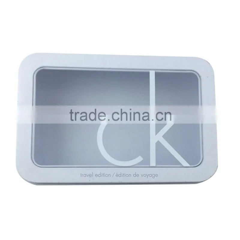 Rectangular metal tin pencil box for stationery with window