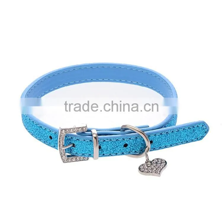 Wholesale dog supplies shiny peach heart pendant pet collars