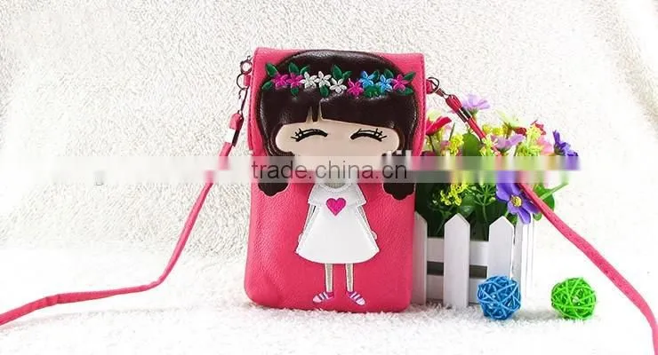 Wholesale pu lovely cartoon girl mini shoulder bags mobile phone waterproof cell bag