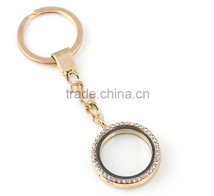 Charming Elegant Silver Plated Lanyard Floating Charm Locket Stylish Round Alloy Blank Photo Keychain