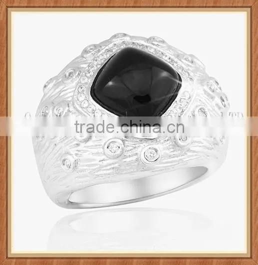 elegant vintage design black jade pure silver ring