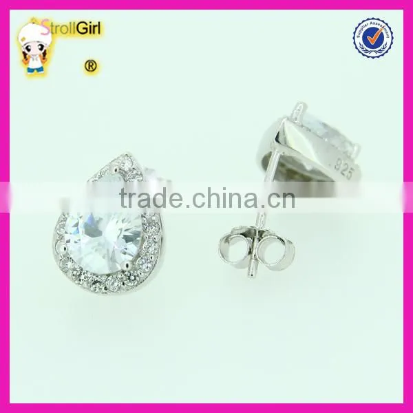 Hot Sale 925 Sterling Silver Stude Earring Clear CZ Stone Pave Silver Earring