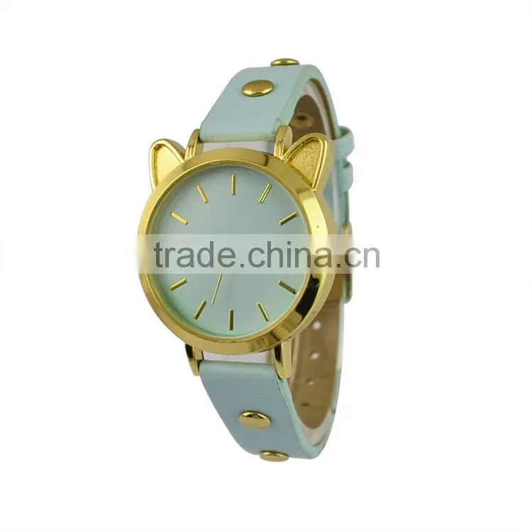 2015 cute cat shape quartz watch for teenage Pretty little lady watches