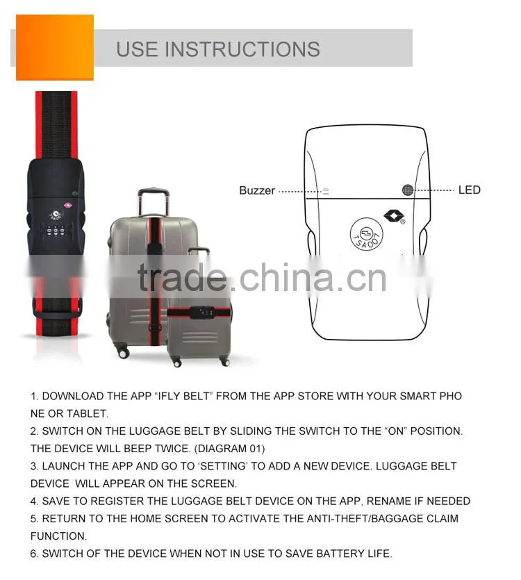 bluetooth wireless travel luggage belt, home tourist necessary device LS100