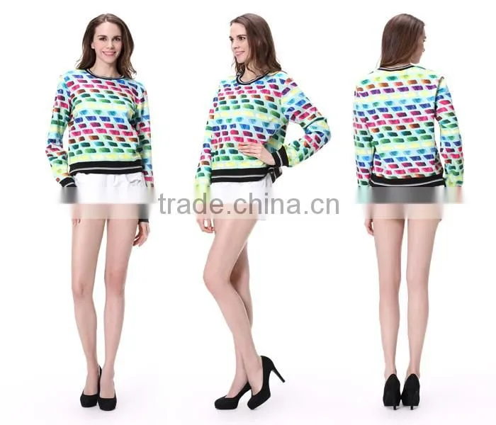 Crewneck Long Sleeve Printed T Shirt Custom Wholesale Ladies T Shirt 2017