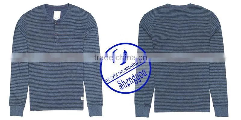 custom high quality long sleeve mens yarn dyed t-shirt wholesale