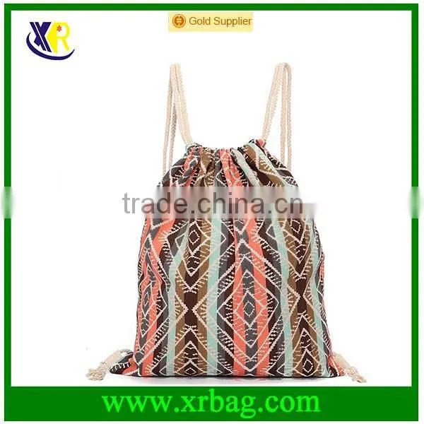Custom fashion style pattern cotton canvas drawstring backpack bag