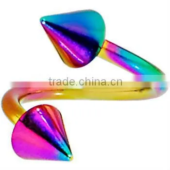 Rainbow Anodized Titanium Spiral Twister Cone Belly Ring 14 Gauge Titanium Belly Ring Body Jewelry
