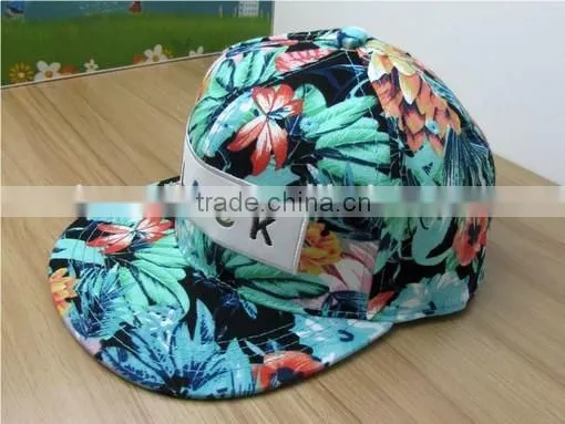 WL057-9 100% Cotton canvas hawaiian printed flat brim fitted cap