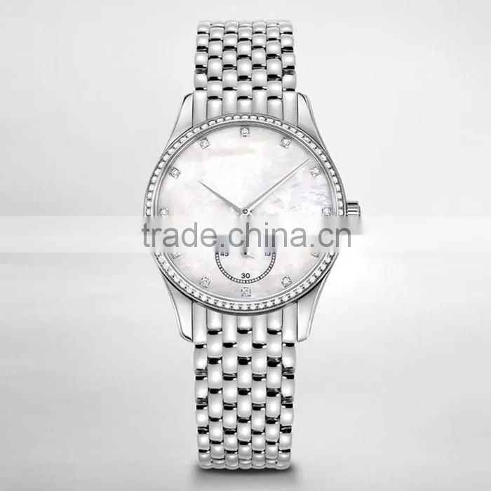 ladies fashion stainless steel and leather belt watch
