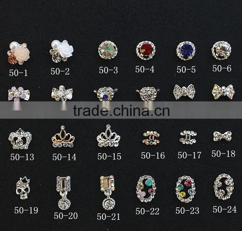 New arrival crown bow knot flower skull designs 3D nail art jewelry