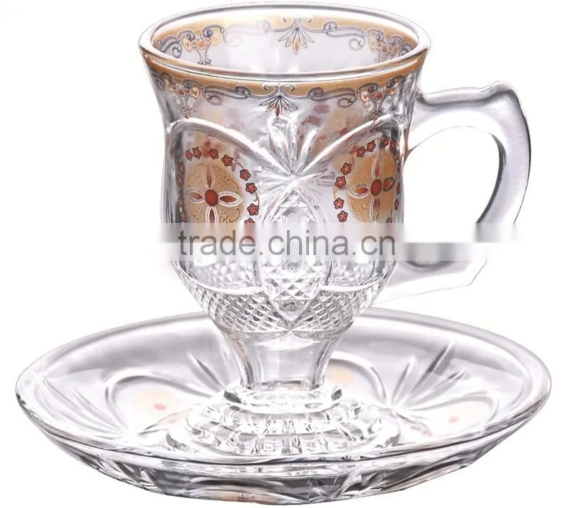 Glass cup set, high quality coffee set, bulk tea cups and saucers cheap