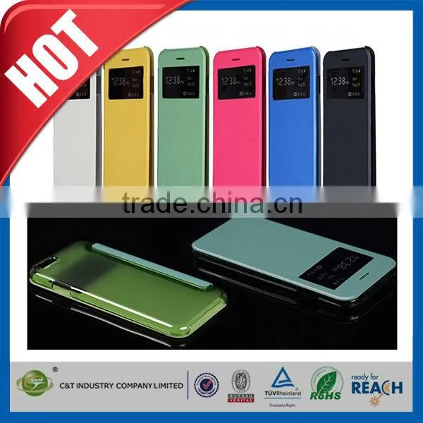 C&T Transparent Back Smartphone Smart Window Folio Wallet Case Slim Flip Leather Case For Apple iPhone 6 4.7 Inch