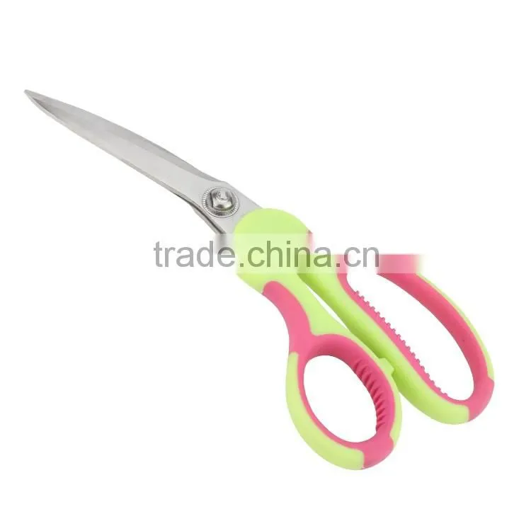 Creative bend Stainless Steel Scissors with pink and green plastic handle