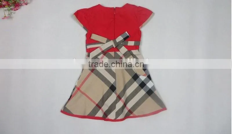 2016 summer Baby Girls grid dresswith short sleeves