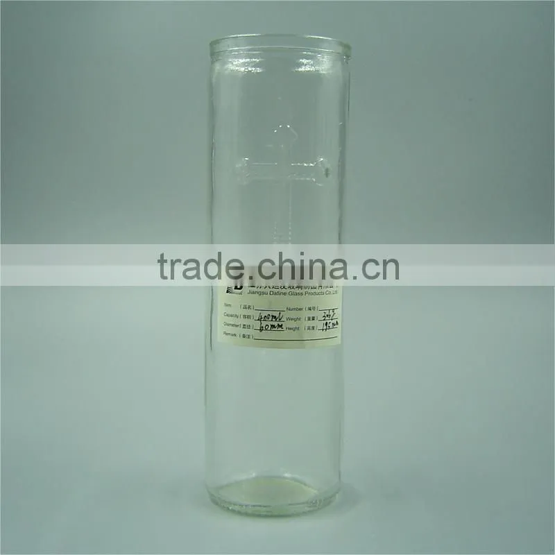 400ml Clear Straight Side Cylinder Glass Vase Ornamenting with Cross Engraving