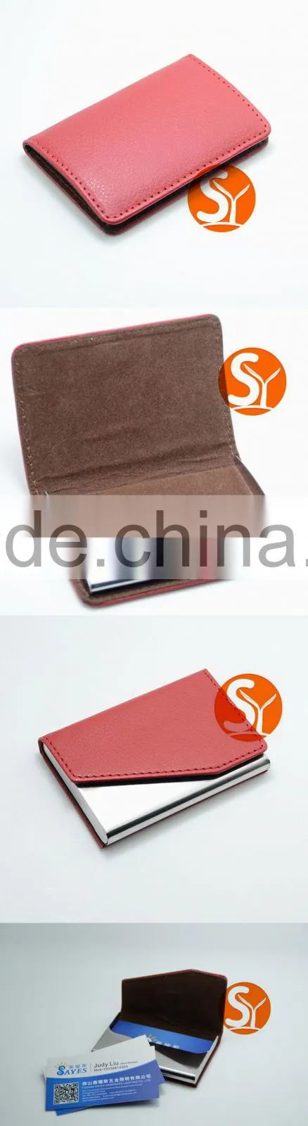 2015 New product ladies favorate red /pink/purple color leather id /name card holder with concise design