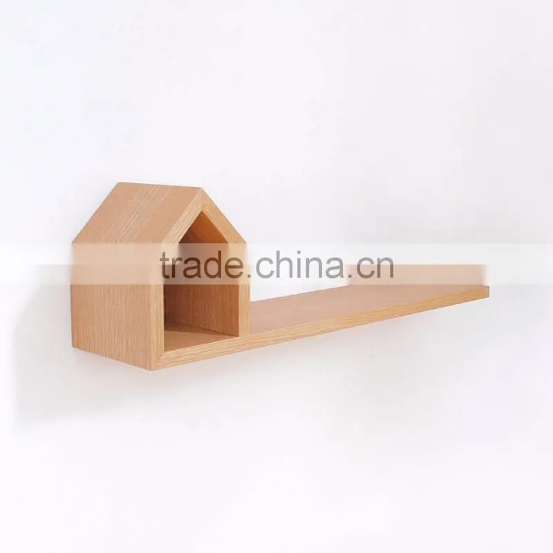 Soild Wood Home Wall Shelf Living Room Decoration Oak and Black Walnut House Shape Storage Rake for Bedroom Book Stand