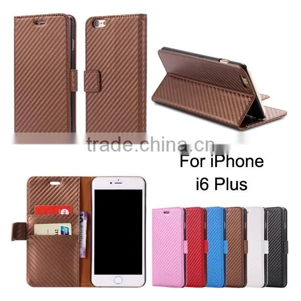 High Quality Carbon Fiber Pattern Wallet Flip Stand Leather Mobile Phone Case For iPhone 6S