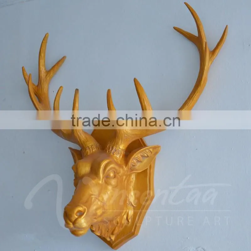 Modern home decoration fiberglass animal head sculpture wall hanging statues