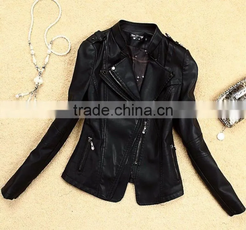 women leather jacket 2014 women's clothing biker motorcycle jackets leather coat