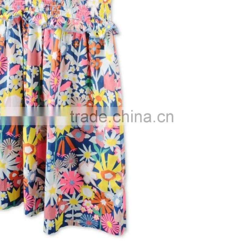 Bright Floral Collage Print Sleeveless Cotton Flower Girls Dress Boutique Girl Clothing Kids Party Dresses HSD5945