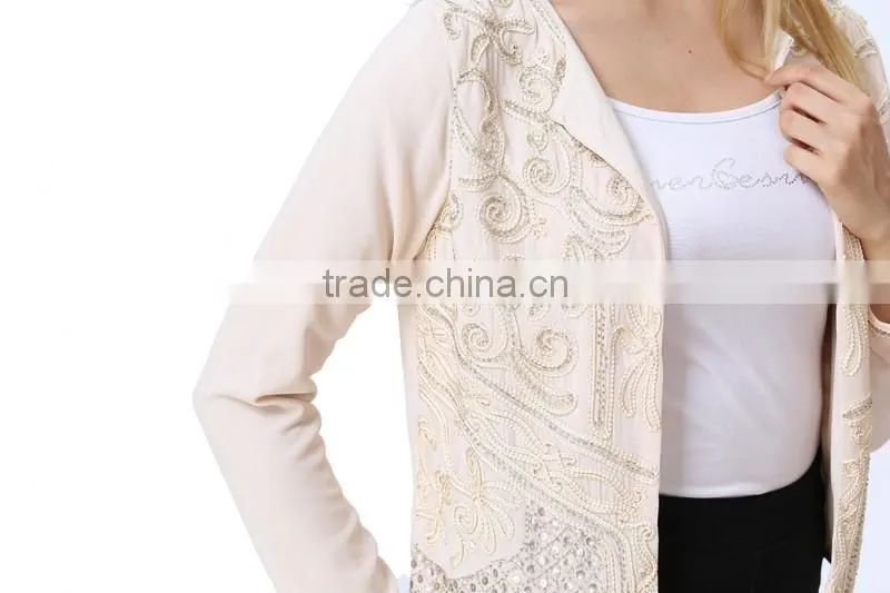 Guangzhou factory Casual Beautiful Lady Blazer /Jacket with embroideried detail for ladies