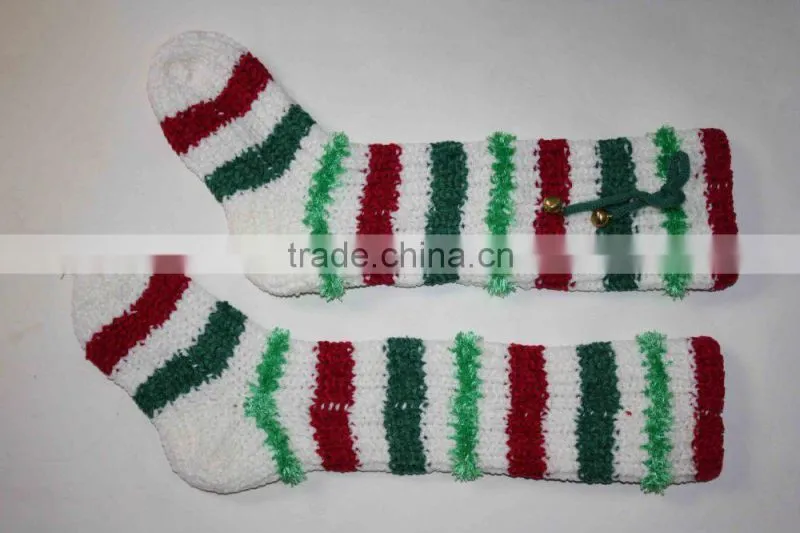 striped fluffy warm rattle slipper socks