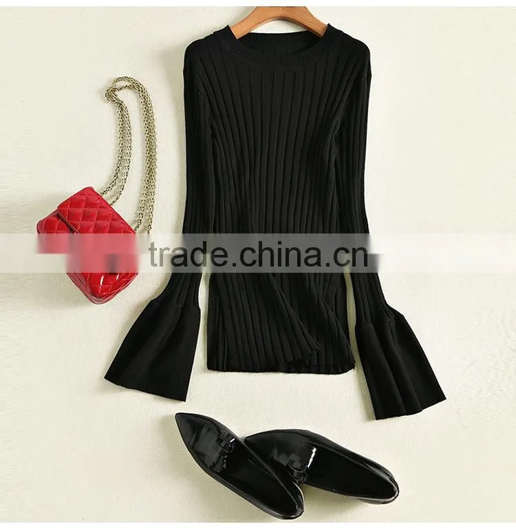 Maxnegio new fashion Lotus leaf sleeves korean style woolen sweater designs for ladies