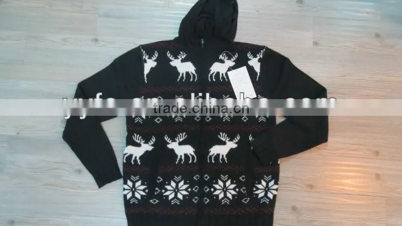 Dear pattern hood design 100% acrylic pullover knitted sweater