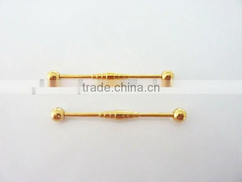 Wholesale New Hot Charm 14G 316L Surgical Stainless Steel plate anodized glod piercing industrial snake cut barbell tongue ring