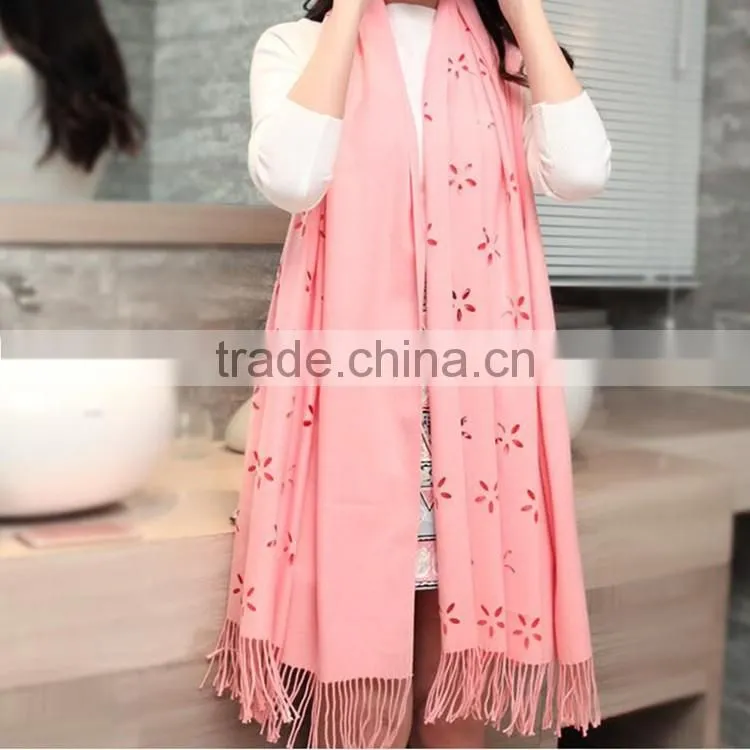 Classic jacquard cashmere hollow out design acrylic long lady scarf