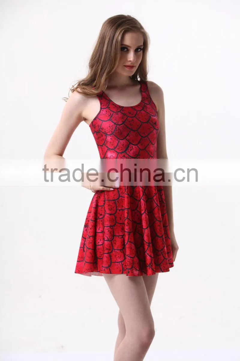 Women's 3D Digital Printed Floral Ichthyosis pleated dress for sale