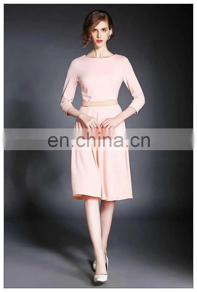 Ladies high quality three quarter sleeve solid knit dress, swing dress wholesale