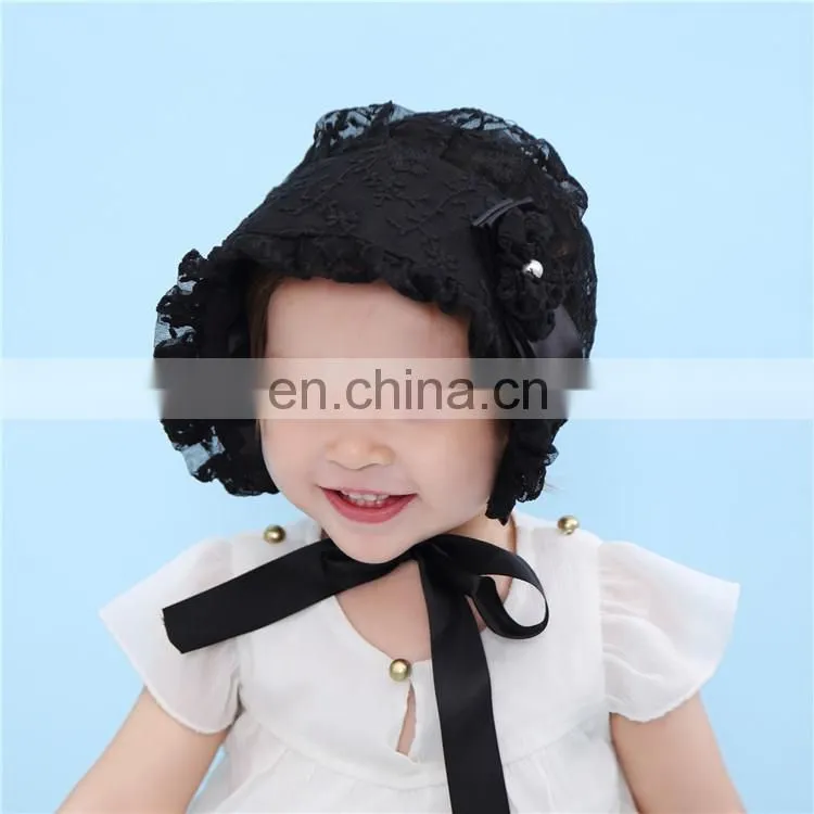 Little princess lace cap lace silk ribbon adjustable cap hat embroidery flower