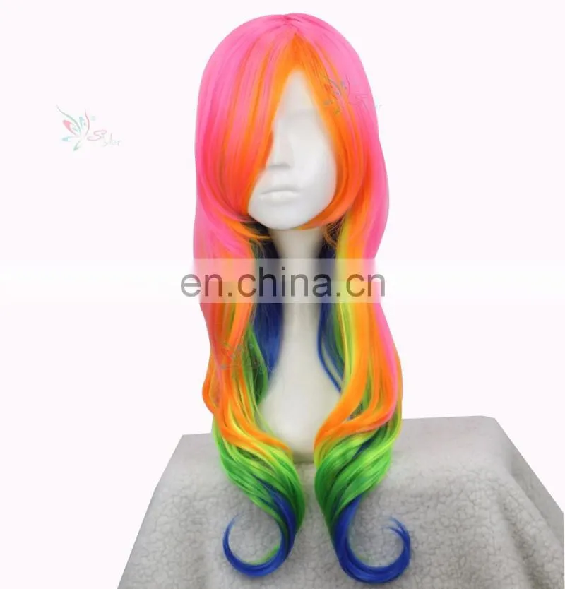 Styler Brand women girls synthetic fibre hair wigs Fashion rainbow curly wig, hot selling cosplay wig