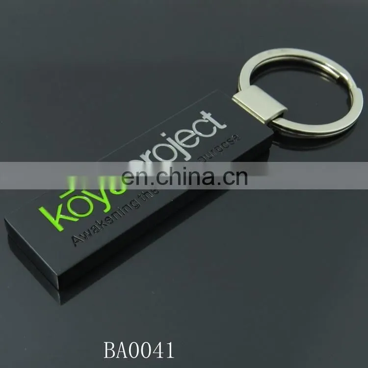 Rectangle Black Color Metal Keychain with Custom Embossed Logo