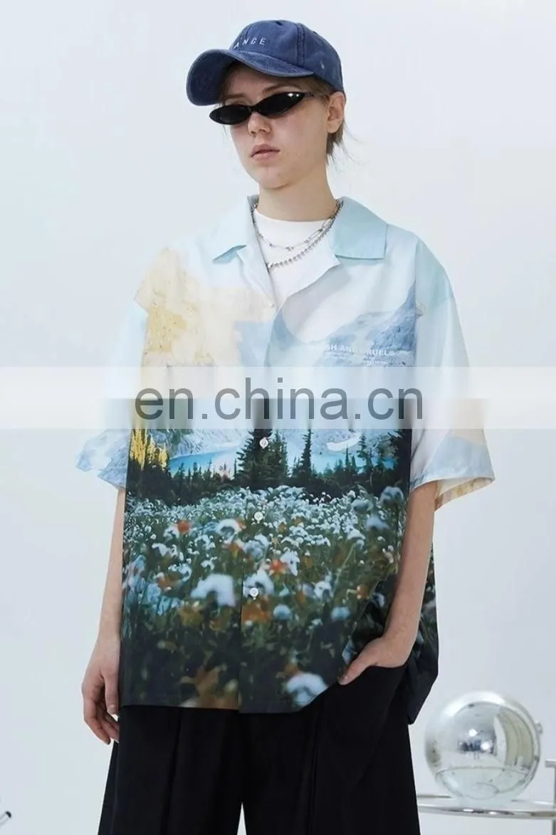 Diznew Mens Sublimation Full Allover Print Beach Shirt Set Custom Print 2XL Loose Button Up Shirt