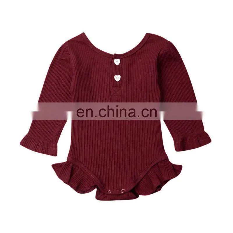 Multi colors long sleeve ruffle baby romper solid cotton rib jumpsuit for babies