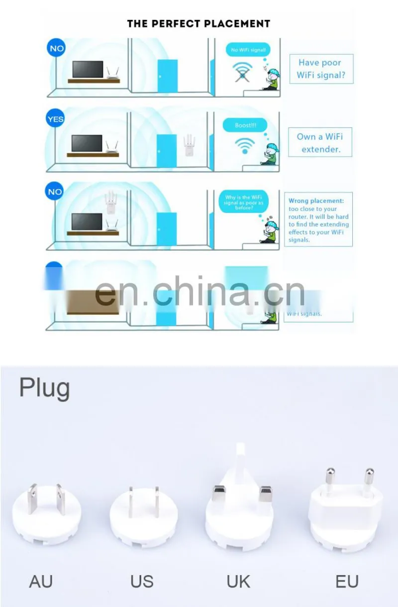 ALLINGE LG3202 WiFi Range Extender 300Mbps Booster With Different Plug 802.11n Signal Booster Amplifier