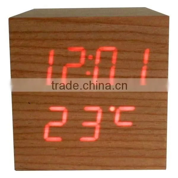 LED Wood Desk Clock with Touch Function and Temperature Show